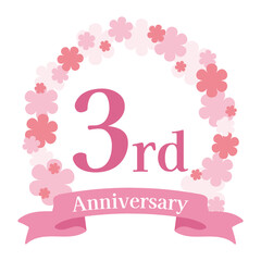 ピンクの花（桜）の周年記念アイコン　3周年
