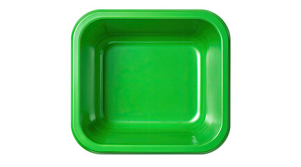 Top-down view of a square, green, food-grade container