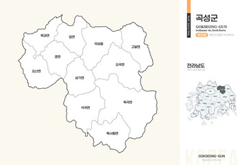 Obraz premium 전라남도 곡성군 행정동 윤곽선 지도