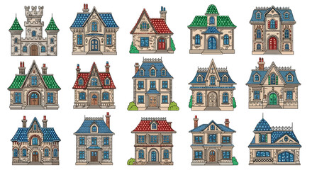 Medieval Castle and Fantasy Buildings with Towers and Turrets Design