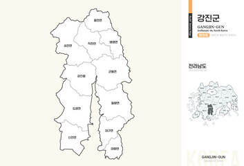 전라남도 강진군 행정동 윤곽선 지도