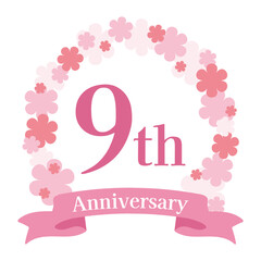 ピンクの花（桜）の周年記念アイコン　9周年