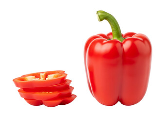 Fresh Red Bell Pepper: Whole and Sliced Capsicum Isolated on White Background – Healthy Vegetable Ingredient for Cooking and Salads