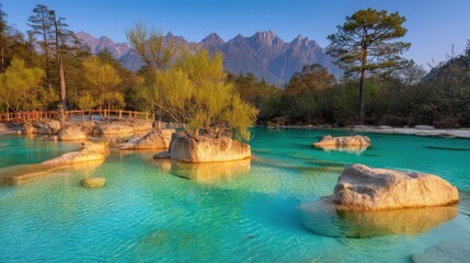 Serene nature reflection lijiang china landscape photography tranquil waters aerial view scenic beauty