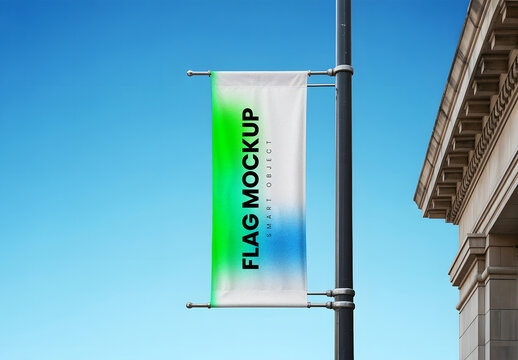 Vertical Street Pole Flag Mockup