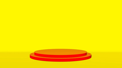 Red round podium standing on a bright yellow background