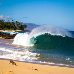 Surfer riding wave/beach/ocean