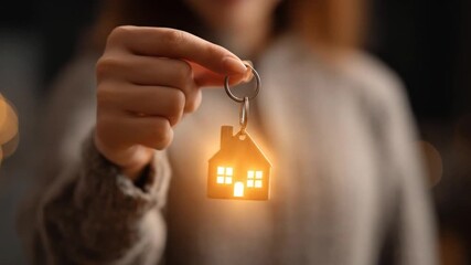 Hand holding house shaped keychain - Powered by Adobe