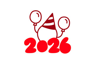 New Year 2026 Icon with Balloons and Party Hats