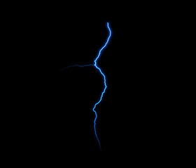 A dynamic lightning bolt strikes diagonally across a dark background, illuminating the void with electric energy.