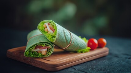 Healthy green wraps recipe kitchen food photography indoor close-up fresh ingredients