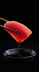 Japanese sashimi slice on minimalist black background