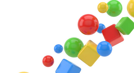 Colorful Shapes Floating Abstractly on White Background