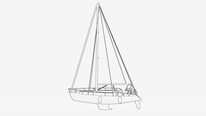 Detailed sailing boat sketch hand drawn illustration isolated on white background suitable for nautical design ocean travel and decorative artwork