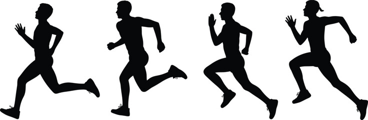 Silhouette Vector of Male Runners in Action, Depicting Dynamic Athletic Movement for Fitness, Sports, Training, Health, and Exercise Concepts
