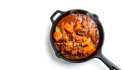 Hearty stew in a black cast iron skillet