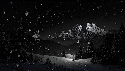Snowy mountain landscape at night
