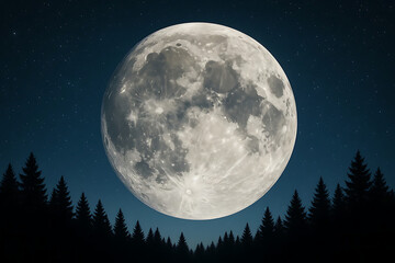Fototapeta premium Full Moon in Night Sky Over Forest