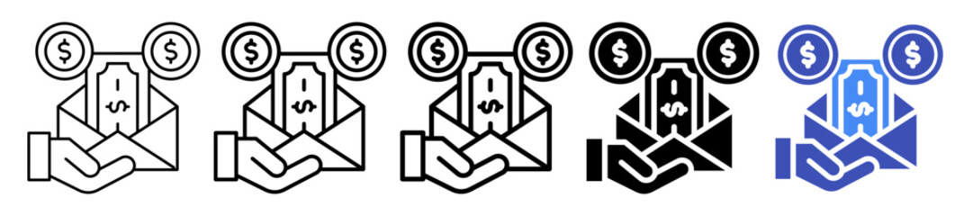 Bonus Pay Icon In 5 Different Styles Set Collection