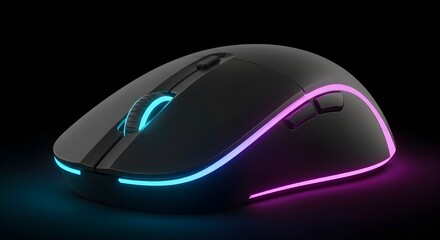 Black wireless gaming mouse with RGB lighting on dark background