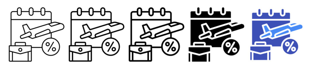 Travel Discounts Icon In 5 Different Styles Set Collection