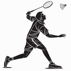 Obraz premium Black silhouette vector of male badminton player hitting smash
