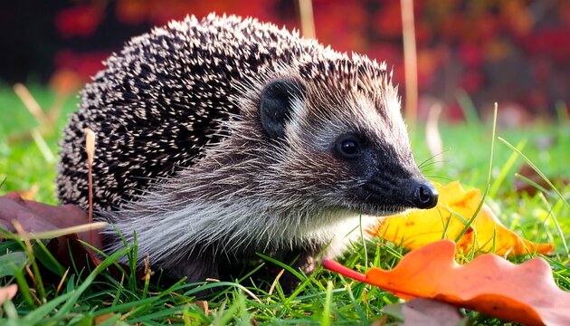 Cute hedgehog in autumnal setting