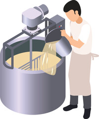 vector illustration of a man putting oil in the dough machine