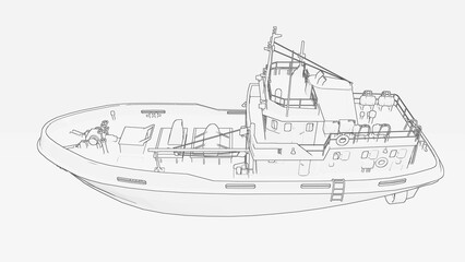 Hand drawn tugboat sketch illustration detailed isolated on white background suitable for marine design nautical harbor and industrial artwork