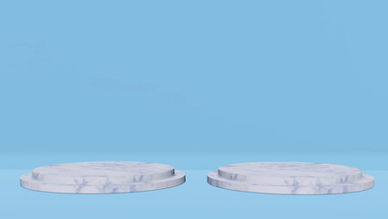 White circular podiums placed on bright blue background