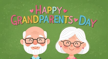 Celebrate cherished grandparents with this joyful "Happy Grandparents Day" greeting featuring a smiling elderly couple
