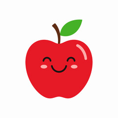 Happy Cartoon Apple with Smiling Face and Green Leaf.