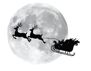 Santa Sleigh Silhouette Over Moon, Diagonal Angle, Transparent PNG