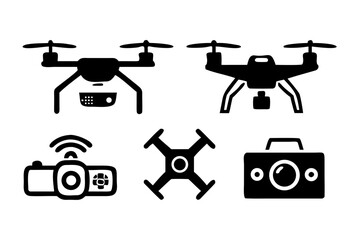 Drone icons set, aerial camera, quadcopter