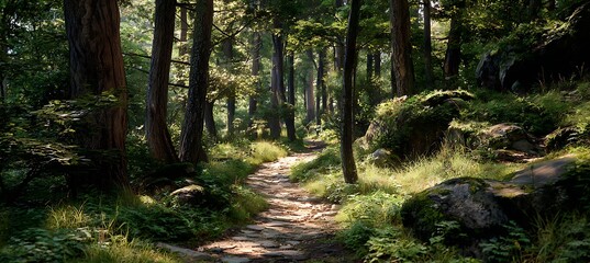 Obraz premium Beautiful forest path landscape scenic nature photography background image for desktop and mobile screensaver