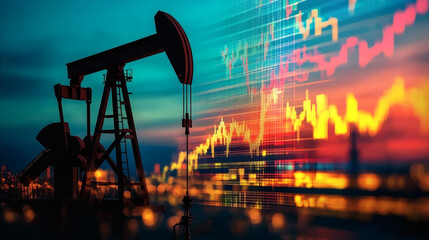 Oil Pump Jacks Working Against a Financial Chart Backdrop