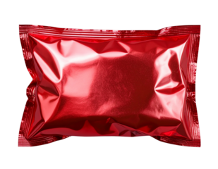  Shiny Red Candy Wrapper, Front View, Crinkled Texture, Transparent PNG 