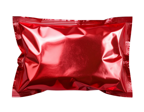  Shiny Red Candy Wrapper, Front View, Crinkled Texture, Transparent PNG 