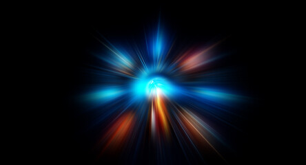 Obraz premium Illuminated light bulb at center, surrounded by glowing blue and orange circular network of lines and dots against a dark background. Digital, futuristic, and innovative concept.