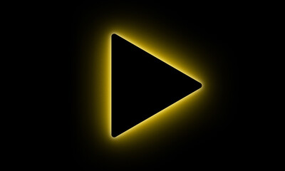 Illuminated play button with a glowing yellow outline on a dark background