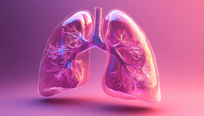 Detailed 3D rendering of human lungs with vibrant colors, showcasing intricate internal structures.