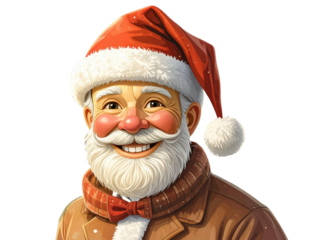 Smiling Santa Claus Emoji with Red Hat, Front View, Transparent PNG