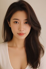 Fototapeta premium ** Portrait of a Young Woman with Long Brown Hair