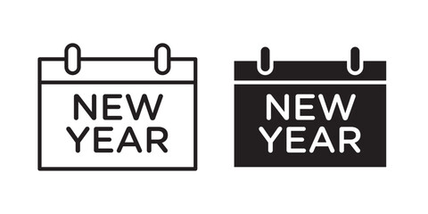 New Year Calendar icon . Vector illustration with stroke and fill on a white background.