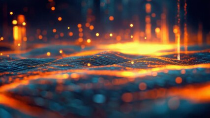 Abstract glowing particles and wireframe forming a digital landscape - Powered by Adobe