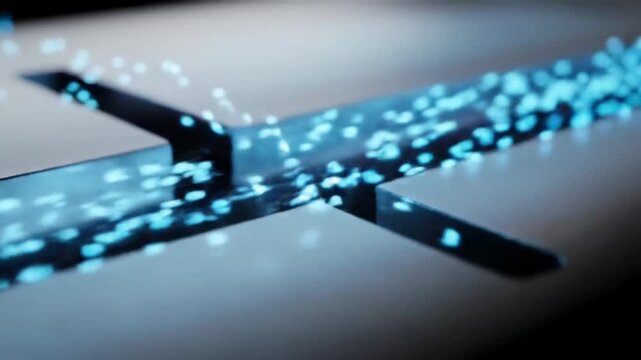 A mesmerizing interference pattern created by glowing particles passing through a double-slit.