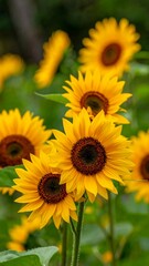Obraz premium Close-up of multiple vibrant yellow sunflowers in a field