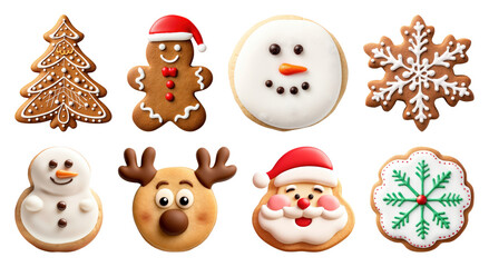 Fototapeta premium PNG Festive decorated Christmas cookies assortment, element set on transparent background