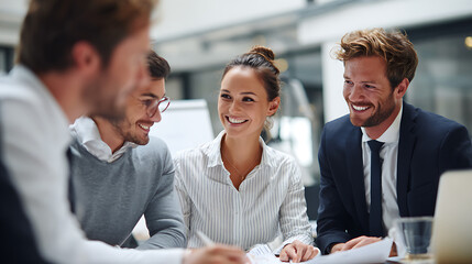 A group of employees discussing strategies for increasing profitability (1)