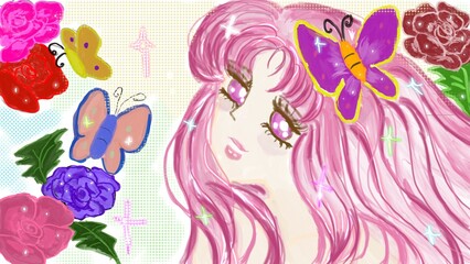 Cartoon anime butterfly girl.